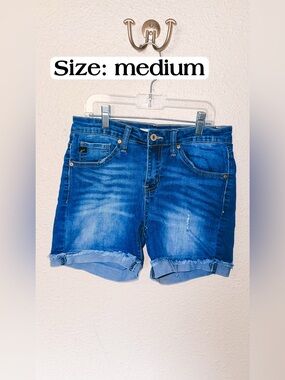 KanCan Mid-Rise Distressed Blue Denim Cuffed Shorts